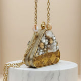 Gold Stone Embellished Designer Box Clutch