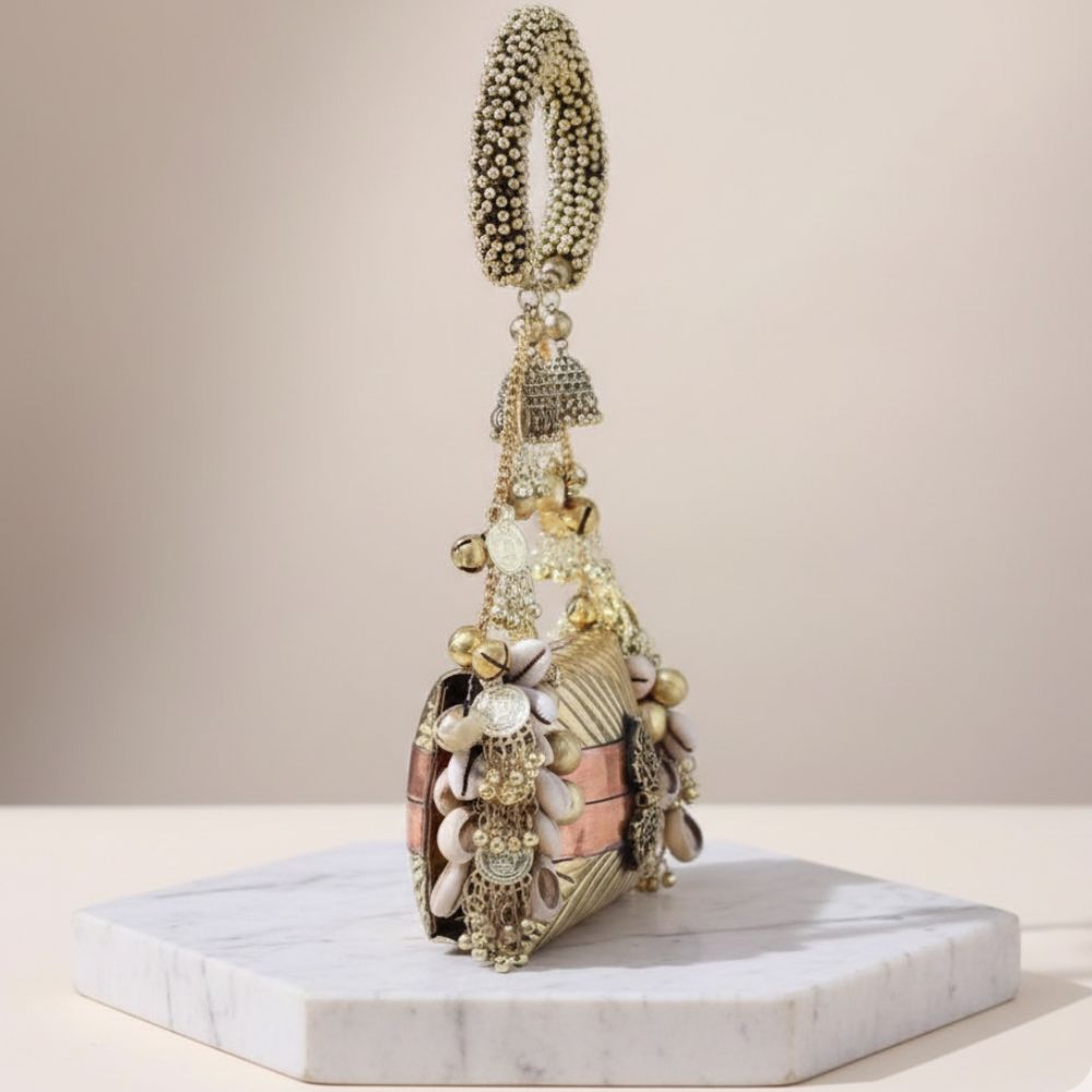 Mitela Handcrafted Metal Nano Bag with Ghungroo & Coin Detailing