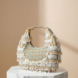 Rooh Crystal & Pearl Handbag | Luxury Velvet Beaded Bag by Mitela