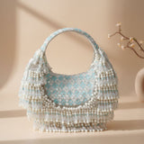 Rooh Crystal & Pearl Handbag | Luxury Velvet Beaded Bag by Mitela