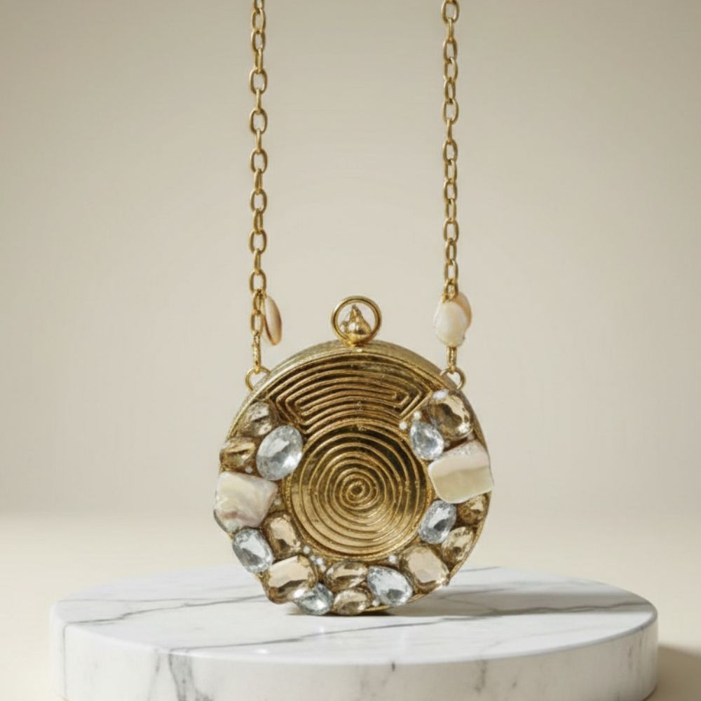 Gold Stone Embellished Designer Box Clutch