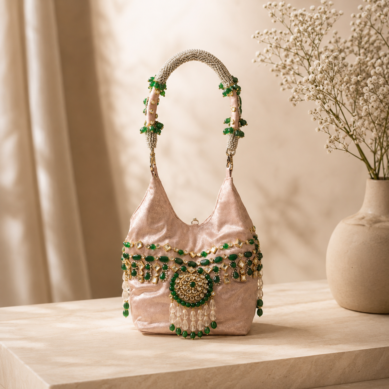 Roseira Kundan Stone Embellished Potli Shoulder Bag