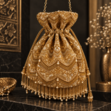 Embroidered Velvet Crystal & Cutdana Potli Bag
