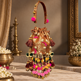 Embellished Silk Potli Bag – Yellow & Green