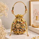 Royal Kundan Pearl Potli Bag | Embellished Bridal & Wedding Handbag