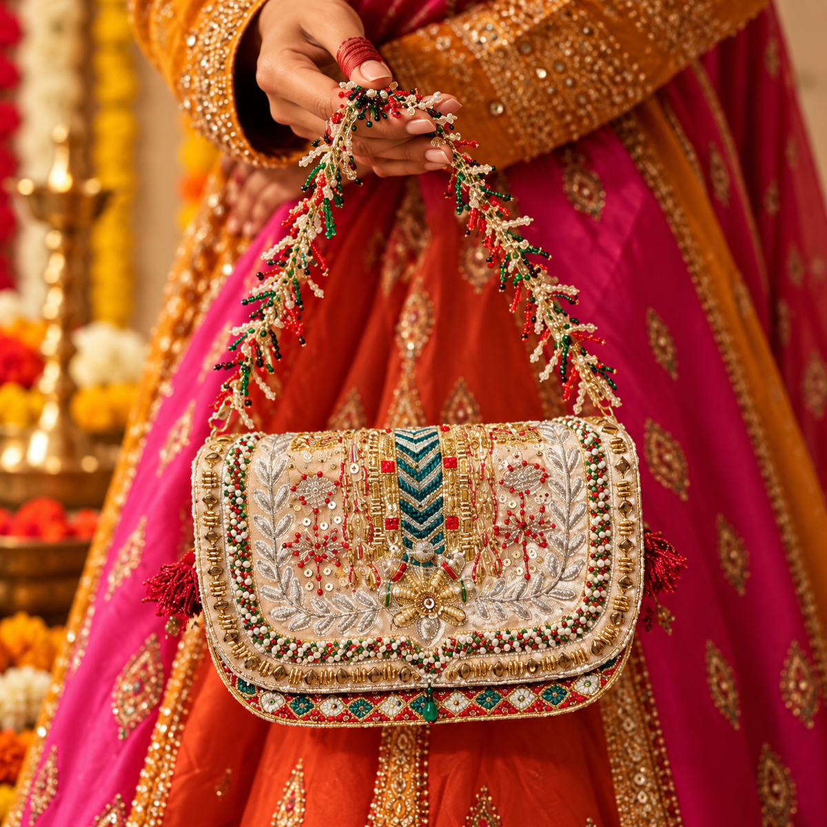 Multicolour Zardozi Embroidered Bridal Sling Bag