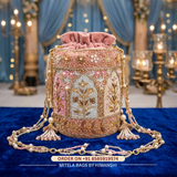 Noor-E-Zari Pink Velvet Handcrafted Potli Bag with Cutdana & Pearl Work
