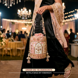 Noor-E-Zari Pink Velvet Handcrafted Potli Bag with Cutdana & Pearl Work