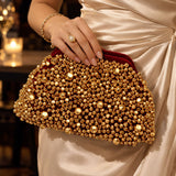 Golden Velvet Bridal Clutch with Ghungroo Embellishments